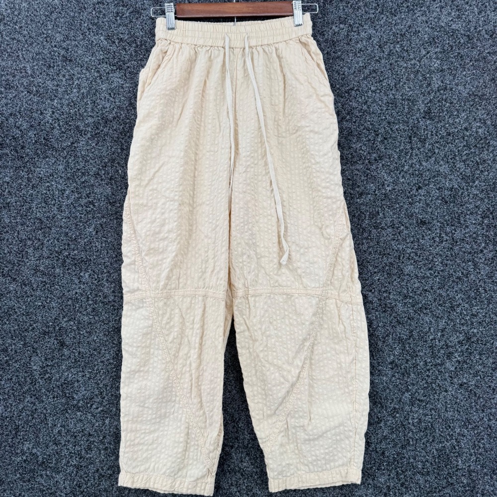 Urban Outfitters Cream Seersucker Balloon Pants XS Cotton Drawstring Tapered Leg